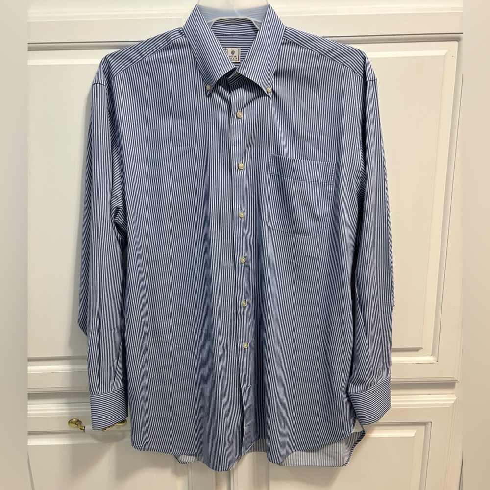 Peter Millar Blue Pins Button Down 100% Cotton Long Sleeve Dress Shirt Size L